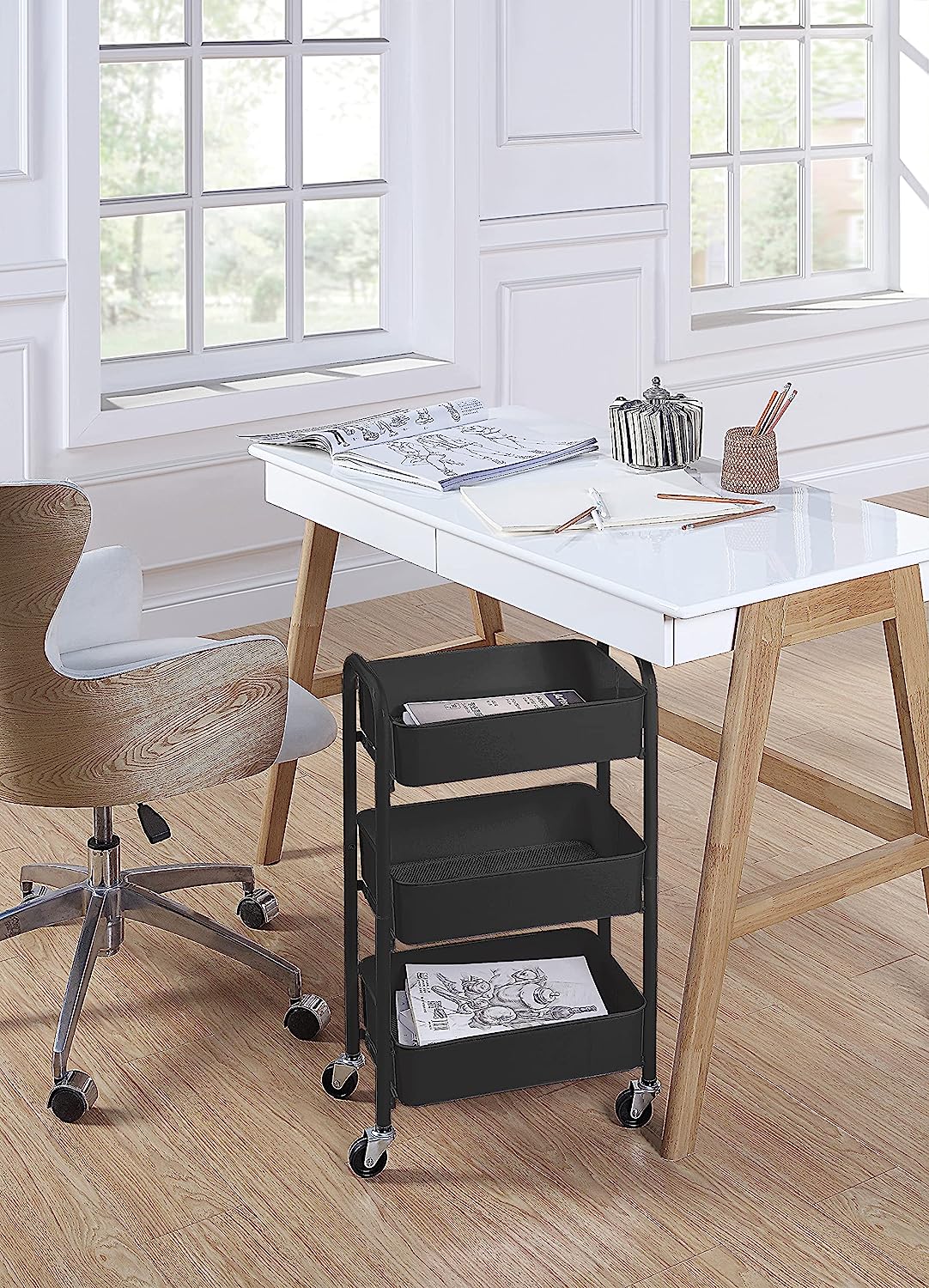SunnyPoint 3-Tier Delicate Compact Rolling Metal Storage Organizer - Mobile Utility Cart Kitchen/Under Desk Cart with Caster Wheels (Turq, Compact (15.5" X 26.8" X 10.27")) - Image 5